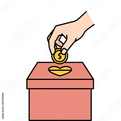Hand dropping a coin into a donation box