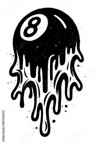 Melting black eight ball with drips