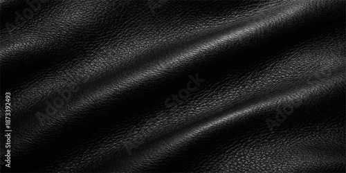 A dark black fabric and textured leather material surface featuring a rough macro pattern for a fashion textile background wallpaper