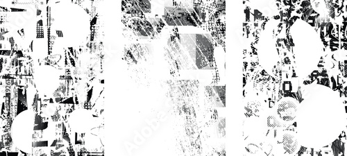 Trendy cyber punk posters set . Punk style grunge textured . Distressed effect .Vector collection with a halftone dots screen print texture.