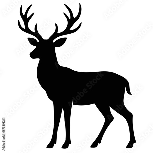 A majestic stag standing proudly in a serene forest landscape viewed from the side