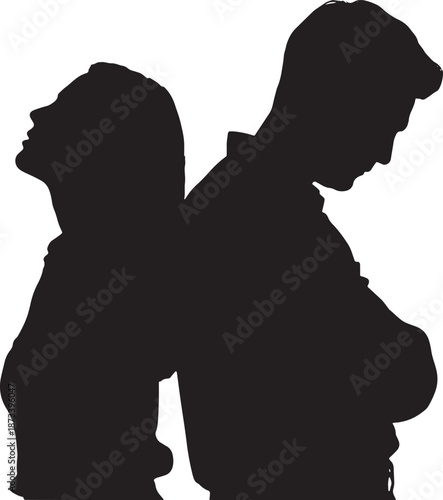 Silhouette of Couple in Argument Back to Back with Arms Crossed Vector