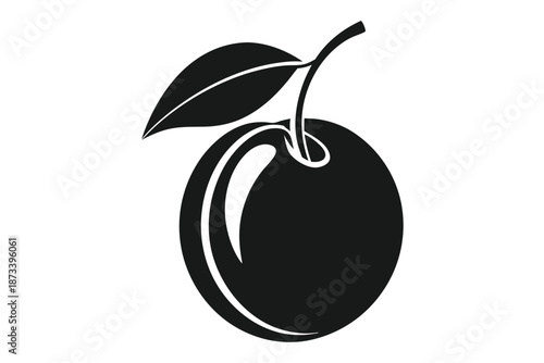 Minimalist Black Plum Silhouette Vector Illustration on Isolated White Background