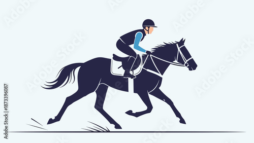 Rider on horseback galloping across an open field viewed from the side