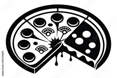 Fast Food Pizza Silhouette, Monochrome Icon for Restaurant Menus and Social Media