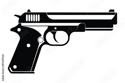 Modern Tactical Pistol Silhouette Isolated on White Background