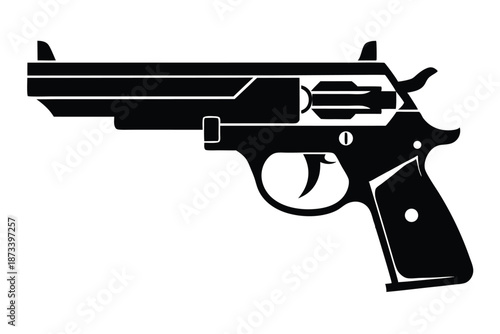 Classic Revolver Gun Silhouette Vector Illustration