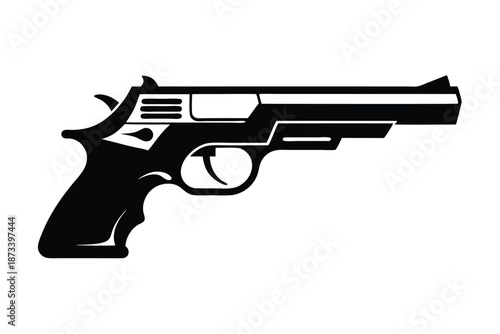 Standard 9mm Handgun Pistol Silhouette Side View Vector