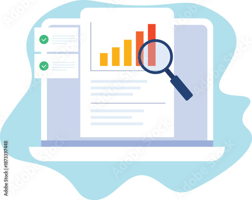 Business Data Analysis Report with Growth Chart and Magnifying Glass Vector