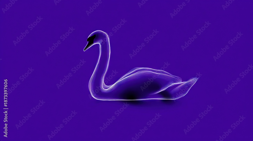 Fototapeta premium Glowing Swan in Motion Against Deep Purple Background