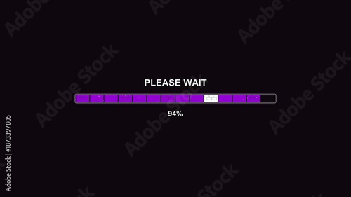 Modern style progressbar animation shows waiting time as the progress reaches completion with a bold display of 100 percent