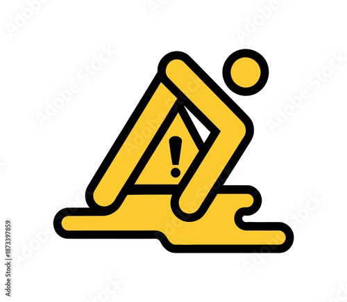 A cautionary sign warning of slippery floor with a person falling