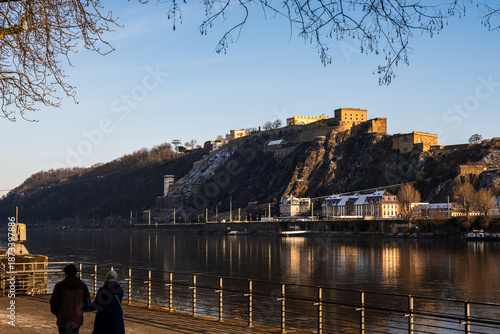 A cold winter morning at Ehrenbreitstein fortress, Koblenz, Rhineland-Palatinate, Germany, Europe.