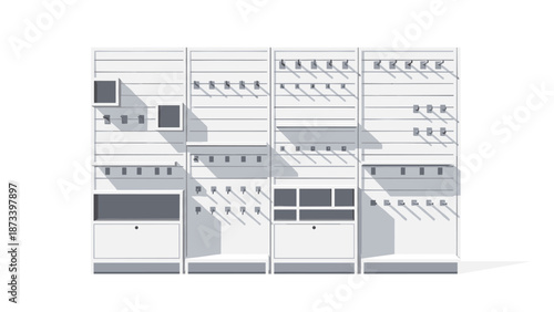 Efficient modular white storage system offering diverse compartments and hooks, perfect for organizing personal items in various settings.