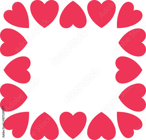 A heartwarming border of pink hearts on a white background for Valentine's Day