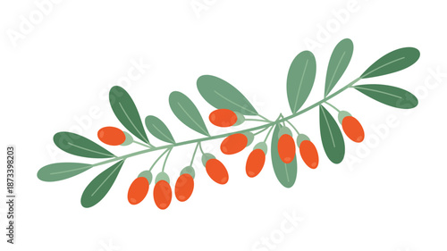 A vibrant branch of sea buckthorn with green leaves and orange berries