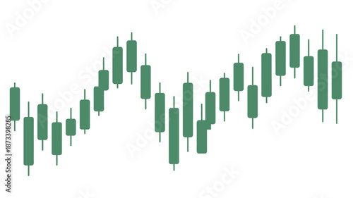 Green Candlestick Chart in Uptrend with Bright Lighting on White Background for Financial Analysis