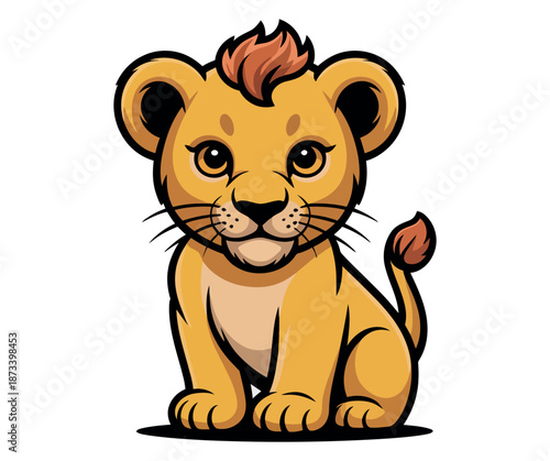 A cute cartoon lion cub with a spiky mane and big eyes