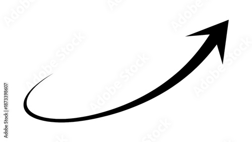 Black Curved Arrow in Modern Minimalist Design with High Contrast Lighting on Isolated White Background for Graphic Design