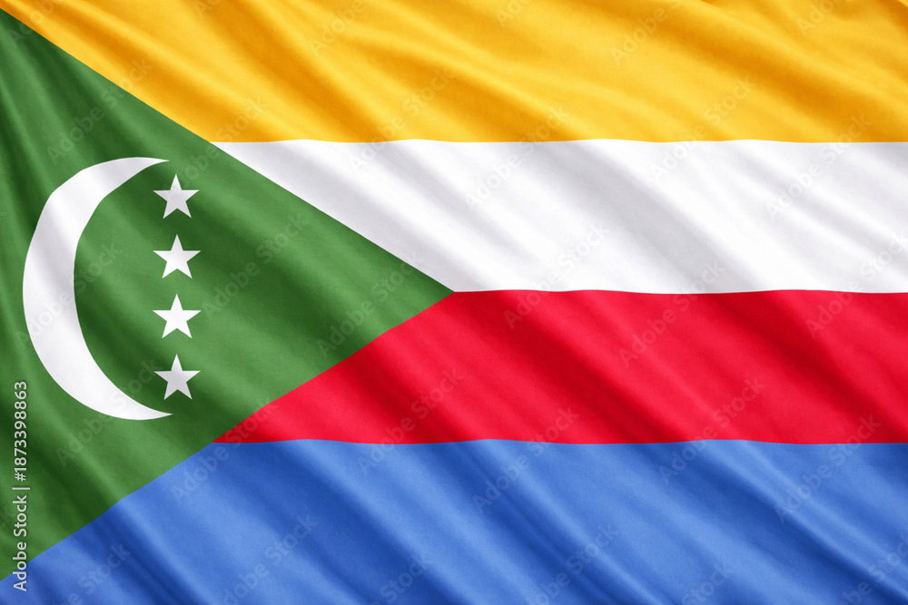 Obraz premium Waving Comoros National Flag in Horizontal Orientation with Realistic Fabric Texture