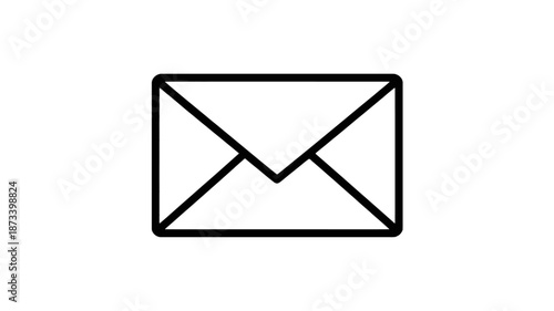 Envelope icon in simple minimalist design with black outline on white background for digital interface