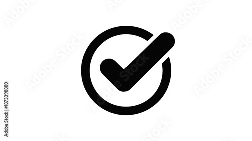 Checkmark icon in simple minimalist design with bold black color on white background for user interface