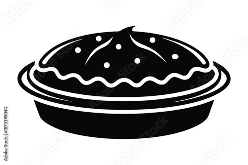 Elegant Tart or Quiche Silhouette Vector Icon for French Patisserie Branding