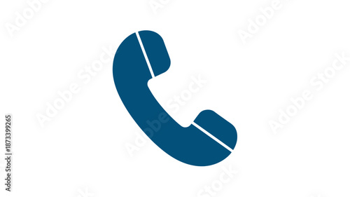 Blue Telephone Receiver Icon in Simple Flat Design with White Accents on Isolated White Background for Mobile App