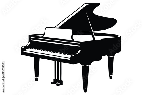 Elegant black and white piano silhouette on a clean white background