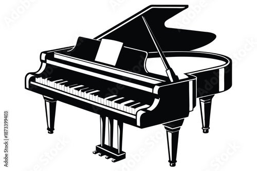 Striking black and white piano silhouette, perfect for design projects