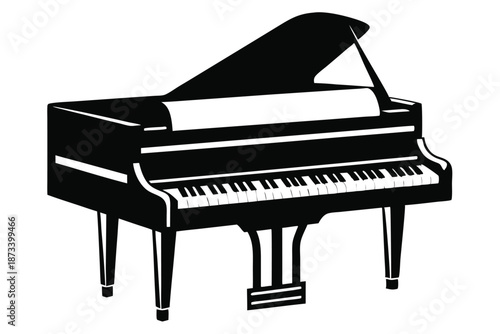Graphic black and white piano silhouette for creative projects