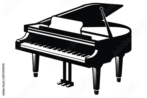Bold black and white piano silhouette, easy to use graphic