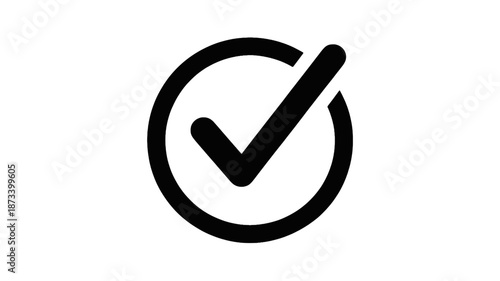 Checkmark Icon in Simple Flat Design with Black Color on White Background for User Interface