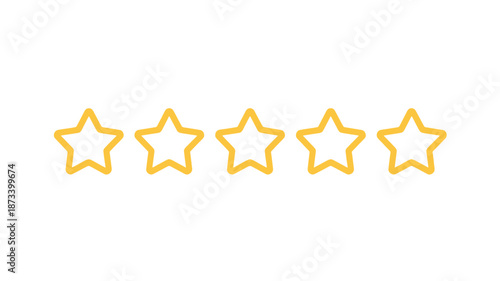 Five Golden Stars in Simple Line Art Style with Bright Yellow Color on White Background for Rating and Review