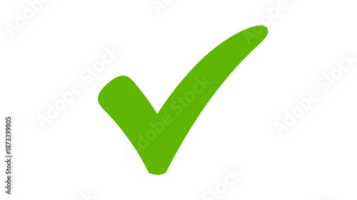 Green checkmark icon in simple flat design with bright green color on white background for approval symbol