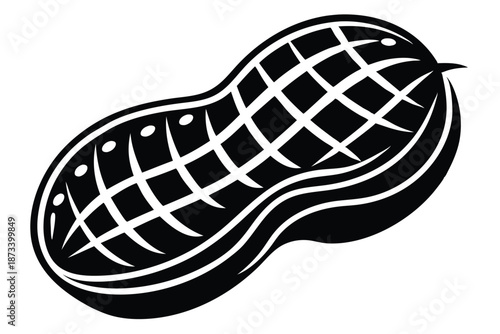 Single peanut silhouette, clean black and white vector art on white background