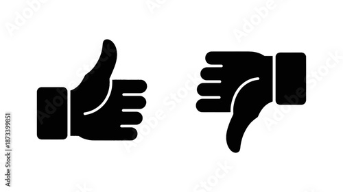 Thumbs up and thumbs down icons in black silhouette style on white background for social media