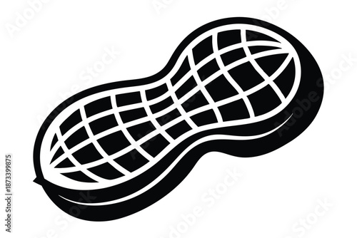 One peanut silhouette, simple black and white vector illustration on white