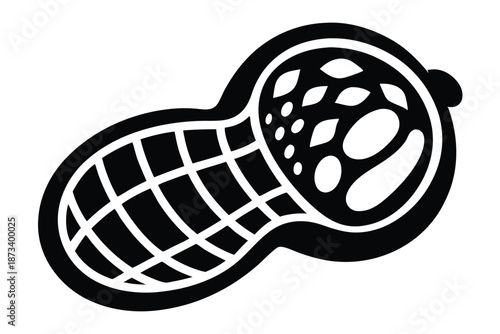 Single peanut shape as a black and white silhouette vector on white background