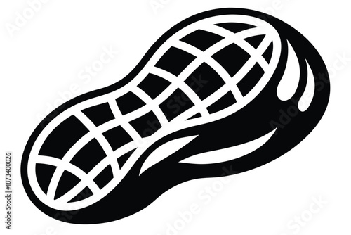 Minimalist peanut silhouette, black and white vector on a plain white background