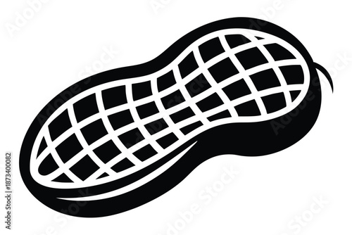 Peanut outline as a black and white silhouette vector graphic on white