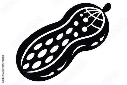 Graphic peanut silhouette, clean black and white vector art on white background