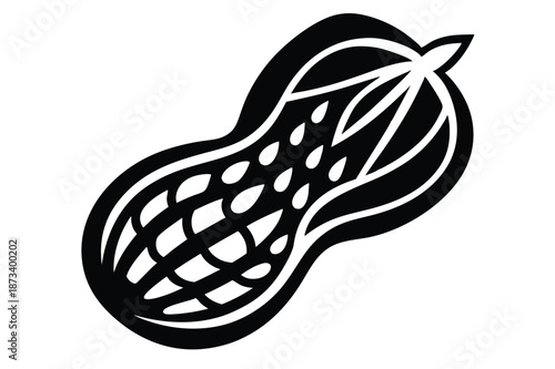 Vector silhouette of a peanut, minimalist black and white on white background