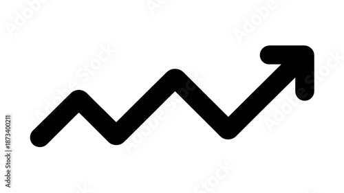 Upward trending arrow in simple minimalist design with bold black color on white background for business growth illustration