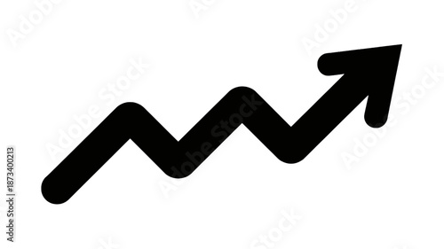 Upward trending graph icon in simple minimalist style with bold black color on white background for business infographics