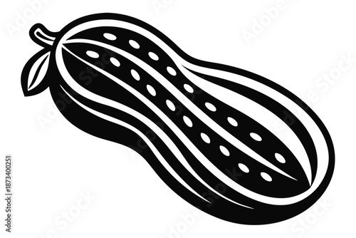 Single peanut silhouette, crisp black and white vector art on white surface