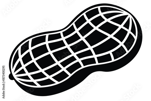 Black and white peanut illustration, isolated vector silhouette on white