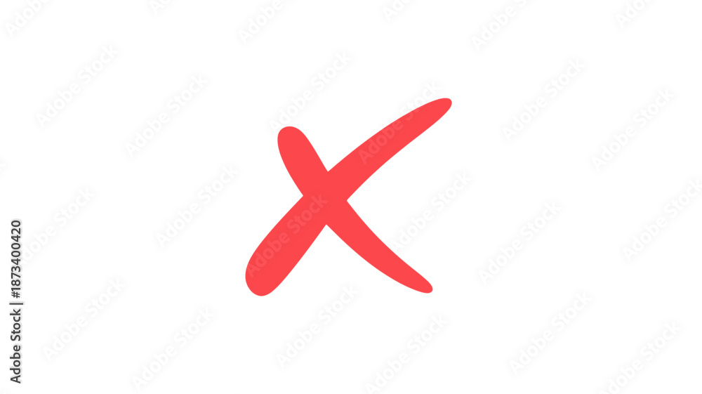 Fototapeta premium Red Cross Mark in Bold Brush Stroke with Vibrant Color on White Background for Warning Sign