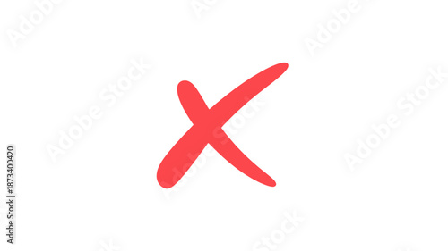 Red Cross Mark in Bold Brush Stroke with Vibrant Color on White Background for Warning Sign