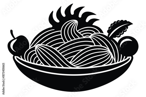 Vector outline of dry pasta in black and white silhouette on white